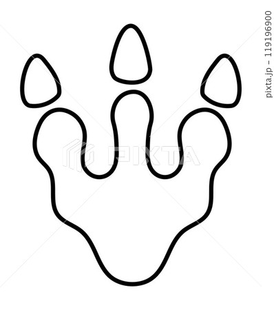 Vector black and white dinosaur footstep icon. Dino foot imprint line illustration for kids. Funny ancient animal footprint clipart for children isolated on white. Cartoon paleontology logo coloring 119196900