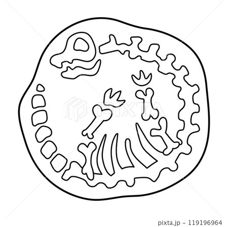 Vector black and white brachiosaurus bones icon. Cute dinosaur fossils line illustration for kids. Funny excavated dino clipart for children. Cartoon prehistoric animal coloring page 119196964