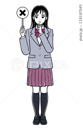 バツの札を持つブレザーの女子高生（シンプル） 119197045