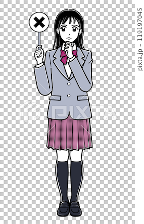 A high school girl in a blazer holding a badge (simple) 119197045