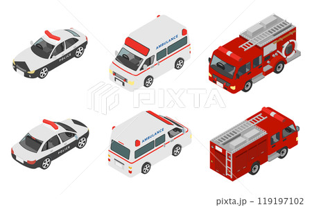 アイソメトリックイラスト：緊急車両セット 119197102