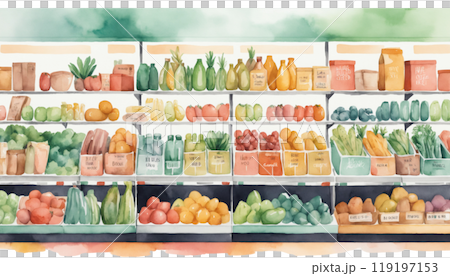 超市蔬菜區水彩畫 超市蔬菜區水彩畫 119197153