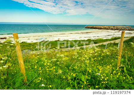 Sea coast sandy beach in resort Bleik Andoya Norway 119197374