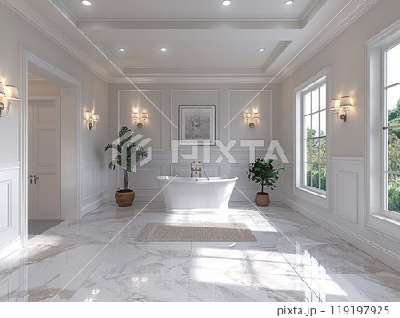 A VR mockup of a contemporary bathroom clean lines A VR mockup of a contemporary bathroom clean lines 119197925
