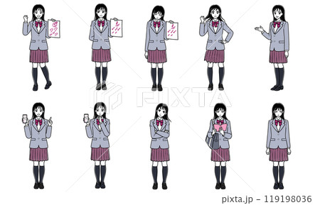 ブレザーの女子高生全身ポーズセット3（シンプル） 119198036