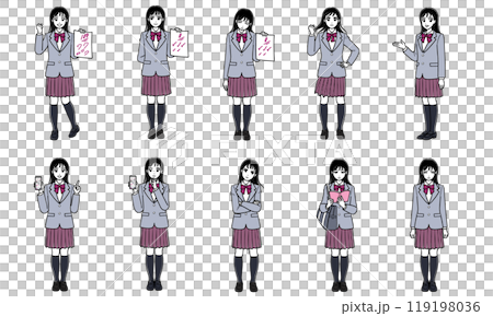 ブレザーの女子高生全身ポーズセット3（シンプル） 119198036