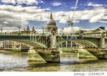 View of St. Paul Cathedral over Southwark Bridge, London, UK View of St. Paul Cathedral over Southwark Bridge, London, UK 119198179