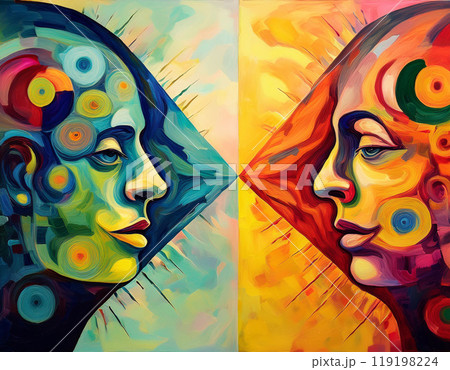 Human face profile demonstrating cognitive psychology or psychotherapy concept, mental health, brain problem, and bipolar personality disorder Human face profile demonstrating cognitive psychology or psychotherapy concept, mental health, brain problem, and bipolar personality disorder 119198224