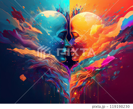 Human face profile demonstrating cognitive psychology or psychotherapy concept, mental health, brain problem, and bipolar personality disorder Human face profile demonstrating cognitive psychology or psychotherapy concept, mental health, brain problem, and bipolar personality disorder 119198230