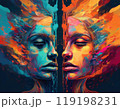 Human face profile demonstrating cognitive psychology or psychotherapy concept, mental health, brain problem, and bipolar personality disorder 119198231