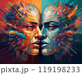 Human face profile demonstrating cognitive psychology or psychotherapy concept, mental health, brain problem, and bipolar personality disorder 119198233