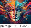 Human face profile demonstrating cognitive psychology or psychotherapy concept, mental health, brain problem, and bipolar personality disorder 119198236