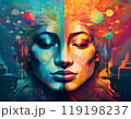 Human face profile demonstrating cognitive psychology or psychotherapy concept, mental health, brain problem, and bipolar personality disorder 119198237