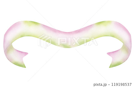 Ribbon for text in pastel green pink colors. Template stripe for banner message. Hand drawn watercolor illustration isolated background. Vintage curved blank for cards or invitations 119198537