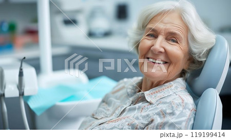 Senior Woman with a Confident Smile at Dental Clinic. Generative ai 119199414