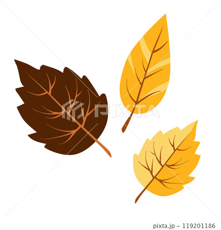 Vector autumn yellow dry birch leaves. Flat illustration with brown plants for design 119201186