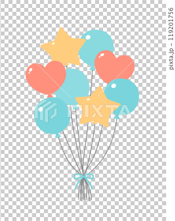 Bundle of heart-shaped and star-shaped balloons Illustration Bundle of heart-shaped and star-shaped balloons Illustration 119201756