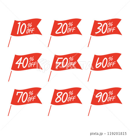 10～90％OFF　シンプルな赤い旗のイラストセット 119201815