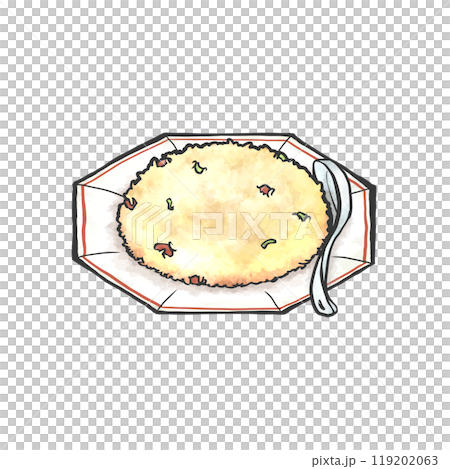 チャーハンの手書き筆絵風イラスト 119202063