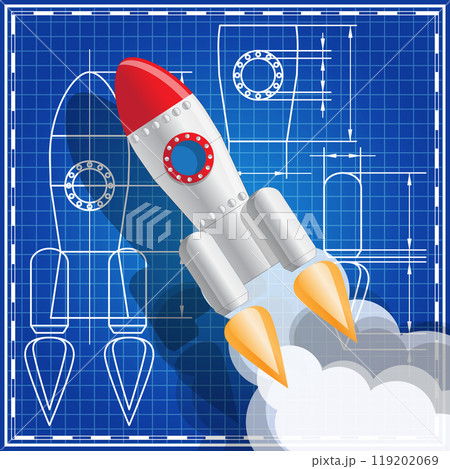 A rocket on the background of the drawing. Vector illustration. 119202069