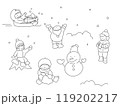 雪遊びをする子どものイラスト　モノクロ 119202217