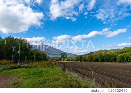 北海道の道路の風景　羊蹄山方面 119202432