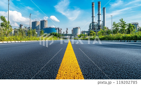 Detailed view of asphalt with freshly applied thermoplastic road marking. Detailed view of asphalt with freshly applied thermoplastic road marking. 119202785