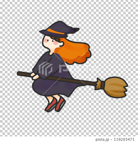 騎著掃帚的女巫的萬聖節插圖 119203471
