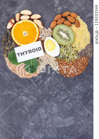 Nutritious ingredients in shape of thyroid Nutritious ingredients in shape of thyroid 119203544