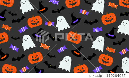 かわいいハロウィンのベクター黒背景イラスト素材【横長】 119204085