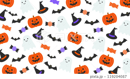 かわいいハロウィンのベクター白背景イラスト素材【横長】 119204087