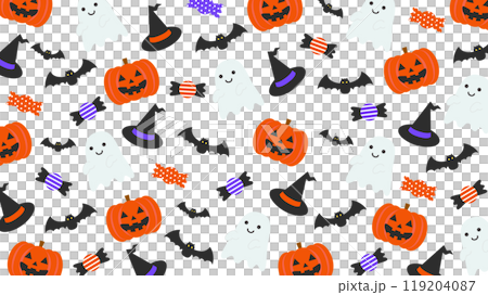 かわいいハロウィンのベクター白背景イラスト素材【横長】 119204087