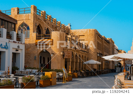 Doha, Qatar - 10092024: Architecture details of traditional arabian market Souq Waqif in Doha City in Qatar 119204241
