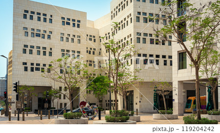 The skyline of West Bay and Doha City Center during sunrise, Qatar 119204242