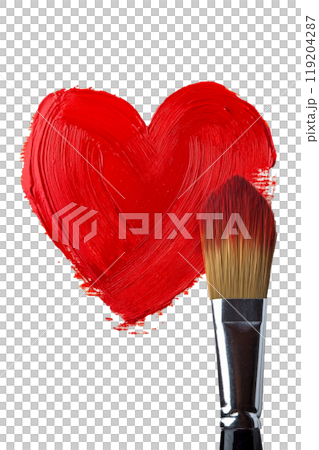 Creating a red heart shape with a paintbrush on a blank canvas for a heartfelt expression 119204287