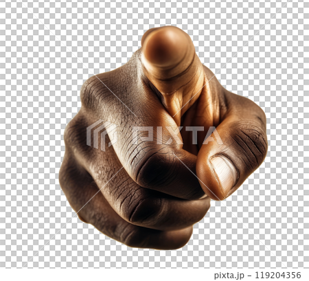 Hand pointing clearly against a white background, highlighting gesture and communication 119204356