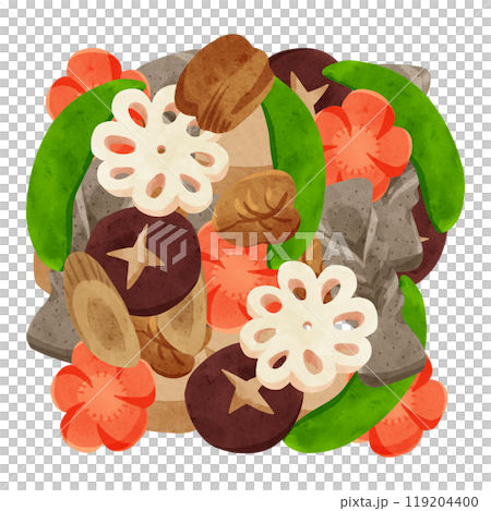 Chikuzenni watercolor hand-drawn illustration Chikuzenni watercolor hand-drawn illustration 119204400