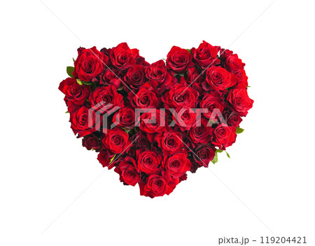 Beautiful heart-shaped arrangement of red roses perfect for expressing love and affection 119204421
