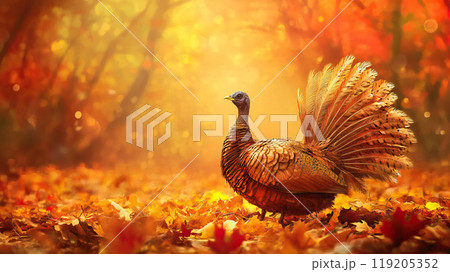 The Majestic Thanksgiving Turkey Amidst Beautiful Autumn Leaves in a Vibrant Environment 119205352