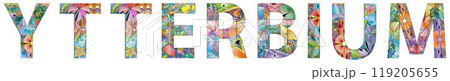Word Ytterbium. It is a chemical element. Vector decorative zentangle object for any purpose 119205655
