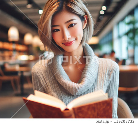カフェで読書を楽しむ美女 119205732