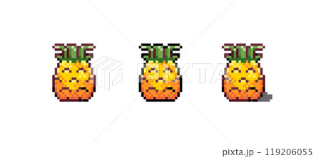 Pixel Art Pineapple Icon Vector Illustration. Tropical Exotic Fruit Graphic Isolated Sticker. Retro 8 Bit Red Pineapple for Video Game, Mobile, Web. Food Digital Element. Digital Art Asset 119206055