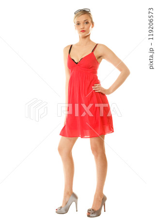 Summer fashion. Pretty fashionable girl in red dress Summer fashion. Pretty fashionable girl in red dress 119206573