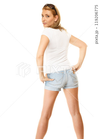 Summer fashion. Pretty sexy girl in denim shorts Summer fashion. Pretty sexy girl in denim shorts 119206775