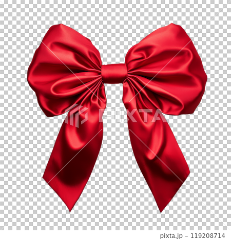 Large red satin bow perfect for gifts, decorations, or festive events during the holiday season 119208714
