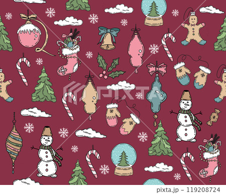 Christmas pattern in sketch style. Hand drawn illustration.	 119208724