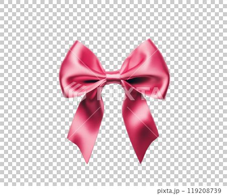 Elegant pink satin bow with long tails for gift wrapping or decoration on a white background 119208739