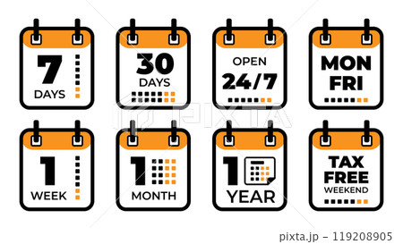 Innovative Calendar Icons to Represent Timeframes, Promotions, and Special Offers 119208905