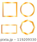 round square and polygonal photo or text frames are made in a golden color gradient. Vector illustration 119209330