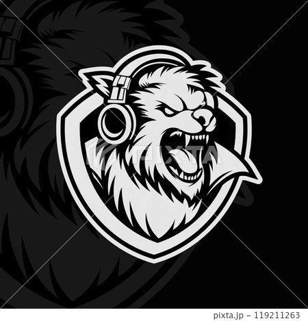 Wolf mascot esport illustration v2, black white 119211263